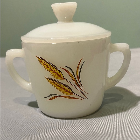Fire King Other - Fire King White Lidded Sugar Bowl Vintage Wheat Classic Design Collectible